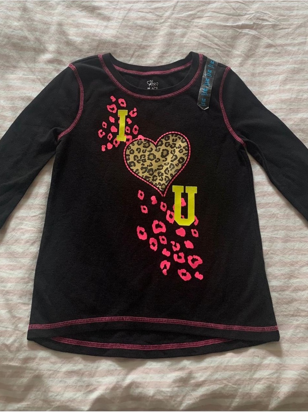 The Children's Place Black Long-Sleeve Tee with Leopard Heart & Neon Accents